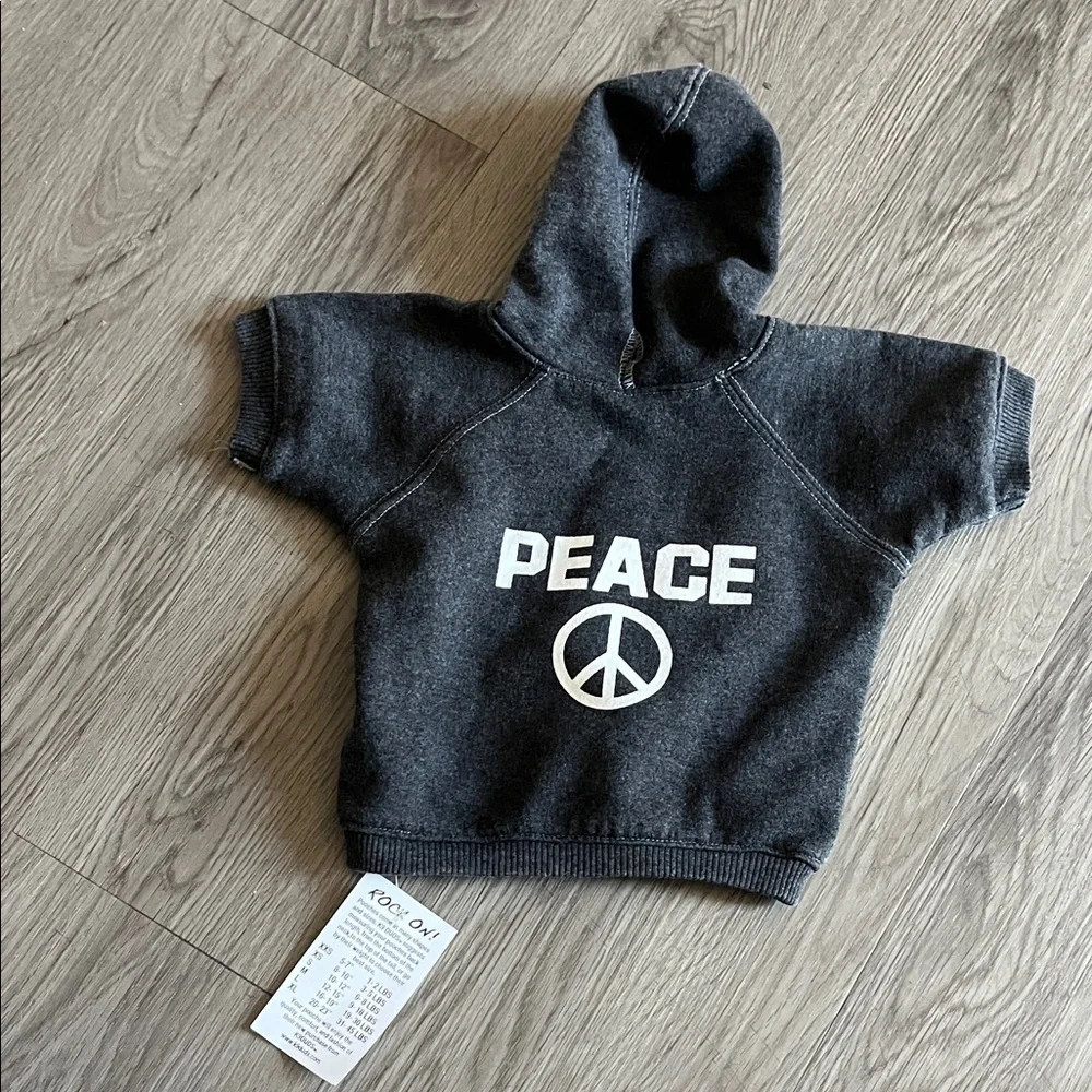 Doggy Gray Hoodie with Peace Sign